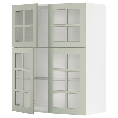 Cuisine METOD avec portes en verre vert stensund, design moderne, construction robuste, étagères réglables.