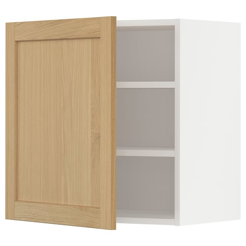 Armoire murale METOD, chêne & blanc, carrée, 2 étagères, sans cadre.