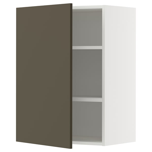 Armoire de cuisine METOD, blanche avec porte marron foncé, forme carrée, étagère réglable.