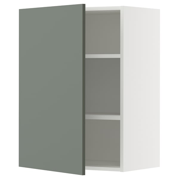 Armoire de cuisine moderne METOD, porte gris-vert, corps blanc, étagère réglable.