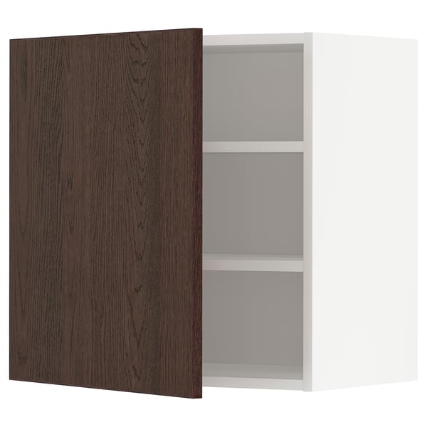 Armoire de cuisine moderne en chêne brun foncé avec étagère réglable, porte latérale droite.