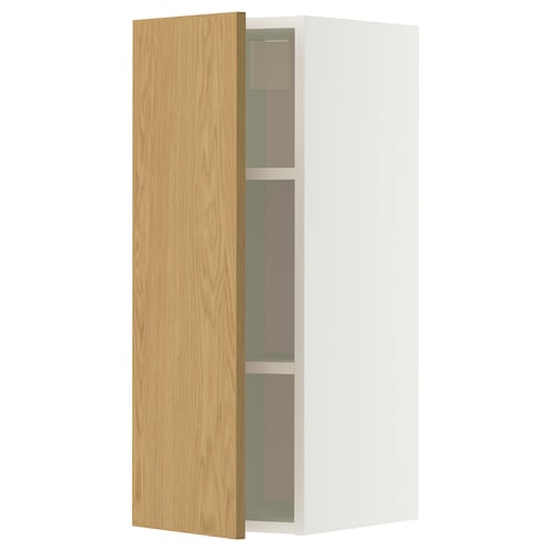 Armoire murale METOD, chêne clair, intérieur blanc, forme rectangulaire élancée, design minimaliste.
