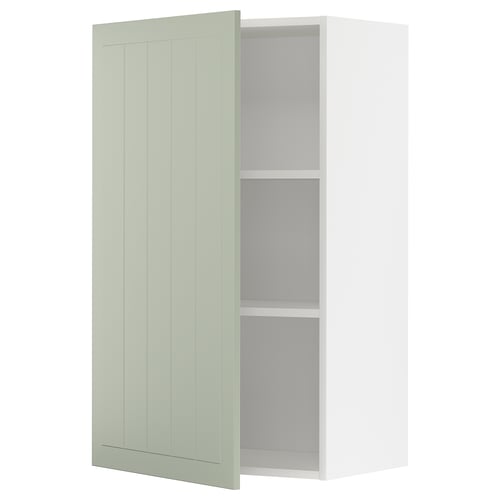 Armoire de cuisine verte, étagère ouverte et réglable.