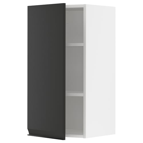 Armoire murale moderne en noir et blanc avec un design mince et rectangulaire et une porte élégante sans poignée.