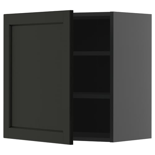 Armoire murale vert foncé avec porte simple et deux étagères.