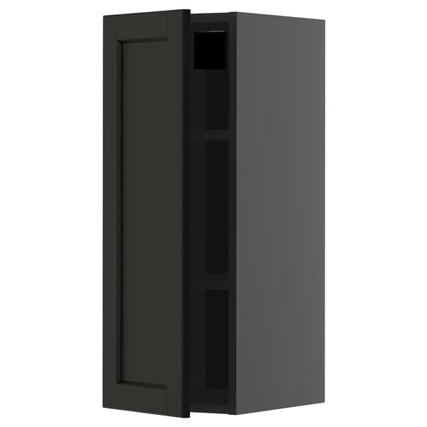 Armoire de cuisine murale noire, rectangulaire, design moderne avec finition en frêne teinté foncé.