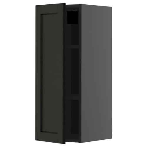 Armoire de cuisine murale noire, rectangulaire, design moderne avec finition en frêne teinté foncé.