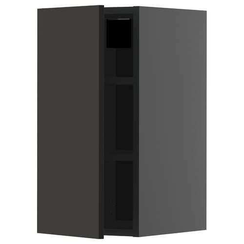 Armoire de cuisine noire moderne avec 2 étagères, design élégant et étagère réglable.