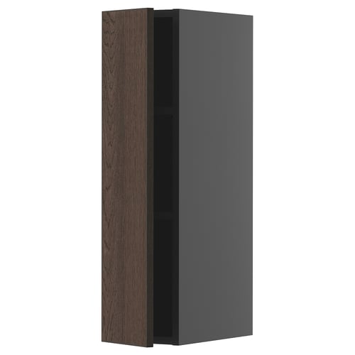 Armoire haute moderne, brun foncé et gris, texture bois, design élégant.