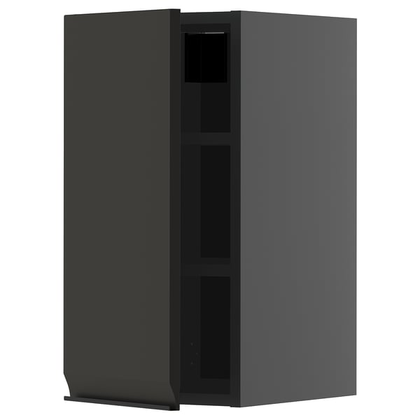 Armoire de cuisine moderne gris foncé avec un design minimaliste et une finition noire mate élégante.