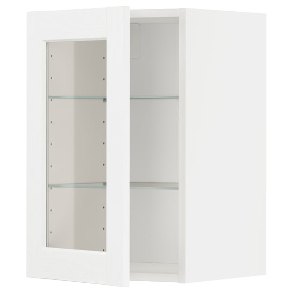 Armoire de cuisine blanche METOD avec étagères en verre.
