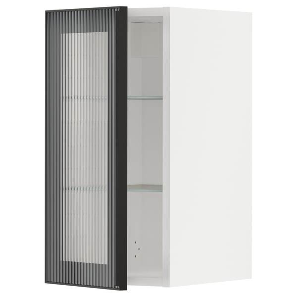 Armoire noire moderne avec étagère en verre, design élégant.