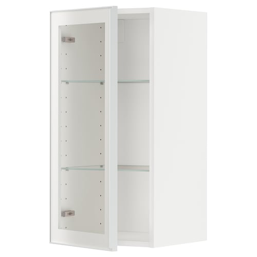 Armoire murale METOD blanche, porte vitrée, rectangulaire, design minimaliste.