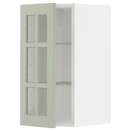 Armoire de cuisine METOD avec 3 portes en verre vert, étagères réglables, montage à gauche ou à droite.