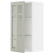 Armoire de cuisine METOD : portes en verre vert, cadre blanc, étagères réglables, design à 3 compartiments.