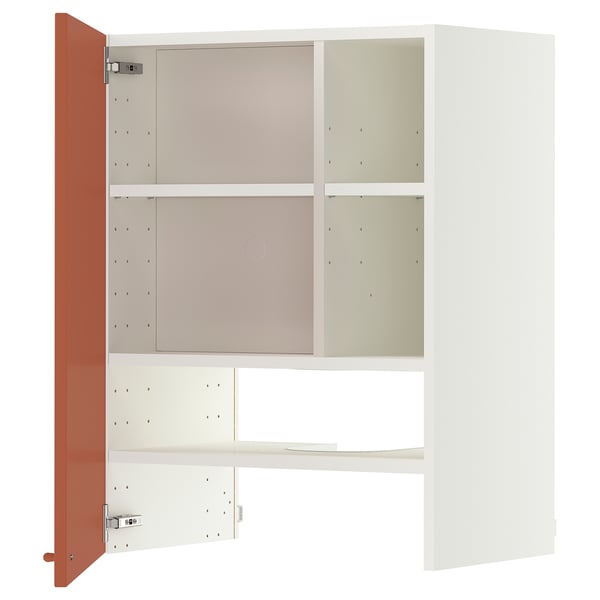METOD Élt mur pr hotte av tabl/pte, blanc/Terrsjö motif ondulé rouge-brun, 60x80 cm