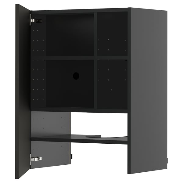 Armoire de cuisine METOD noire avec étagères réglables et porte réversible.
