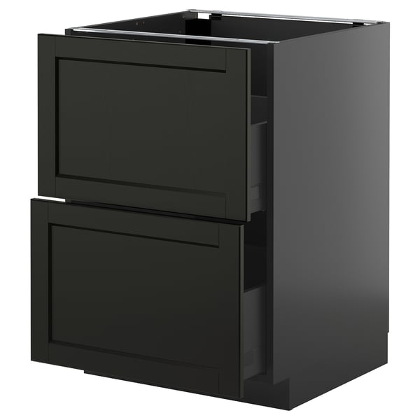 Unité de cuisine noire moderne avec deux tiroirs, design élégant, tiroir de haute qualité.