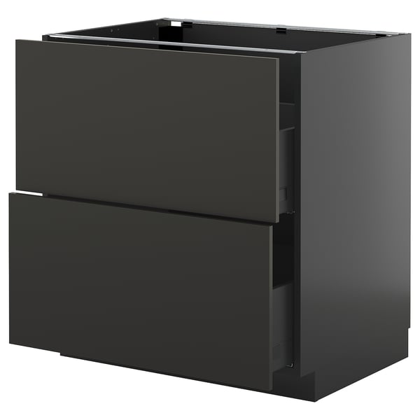 Armoire de cuisine METOD gris foncé, moderne, élégante, avec deux tiroirs entièrement extensibles.