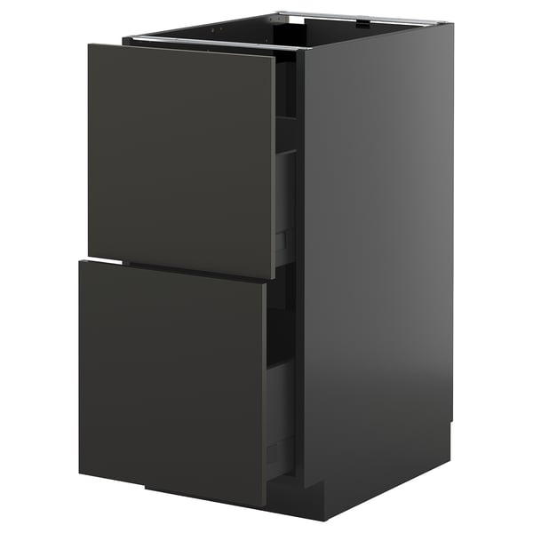 Armoire de cuisine noire METOD avec deux tiroirs, design moderne, finition noire élégante.