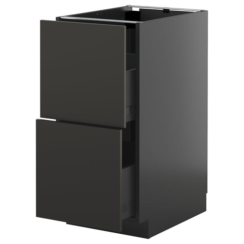 Armoire de cuisine noire METOD avec deux tiroirs, design moderne, finition noire élégante.