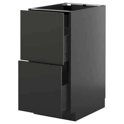 Armoire de cuisine noire METOD avec deux tiroirs, design moderne, finition noire élégante.