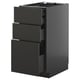 Armoire de cuisine moderne METOD noire avec trois tiroirs.