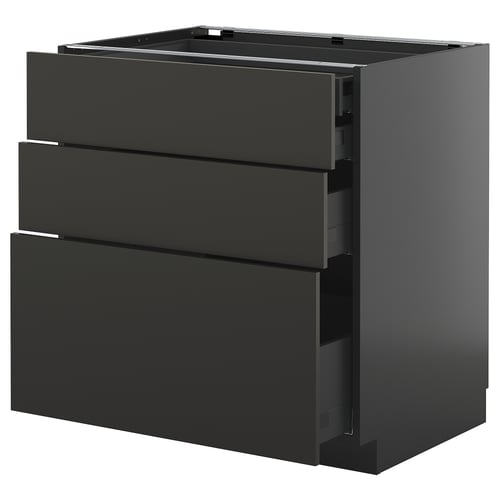 Meuble de cuisine moderne noir METOD avec trois tiroirs.