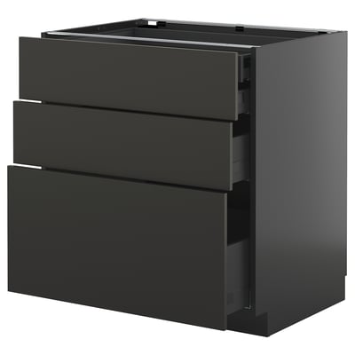 Meuble de cuisine moderne noir METOD avec trois tiroirs.