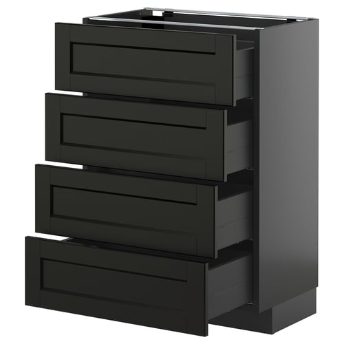 Armoire de cuisine noire moderne avec quatre tiroirs coulissants, design élégant, style traditionnel.