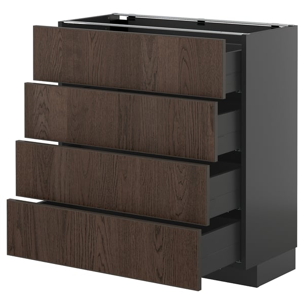 Unité de cuisine METOD, tiroirs sinarp brun foncé, quatre tiroirs de taille moyenne, design moderne.
