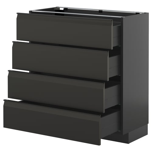 Tiroirs noirs avec poignées élégantes.