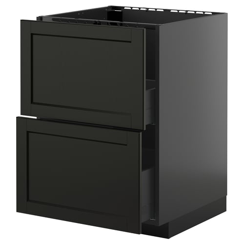 Armoire de cuisine en bois noir avec deux grands tiroirs, design moderne.