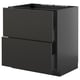 Armoire de cuisine noire moderne avec tiroirs élégants, forme carrée, finition mate.