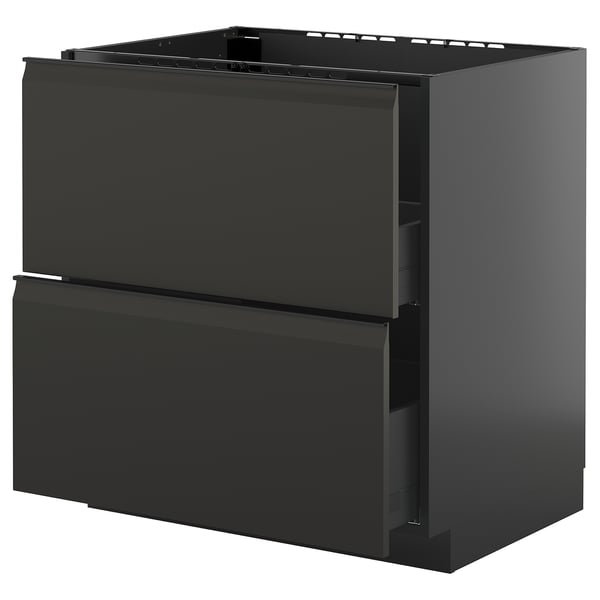 Armoire de cuisine moderne ikea METOD noire avec tiroir et poignée minimaliste.