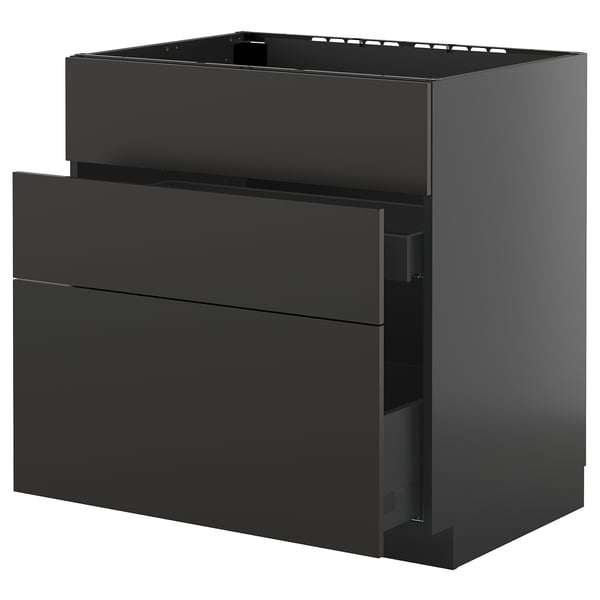 Armoire de cuisine moderne noire avec trois tiroirs, design élégant. Fait partie du système METOD.