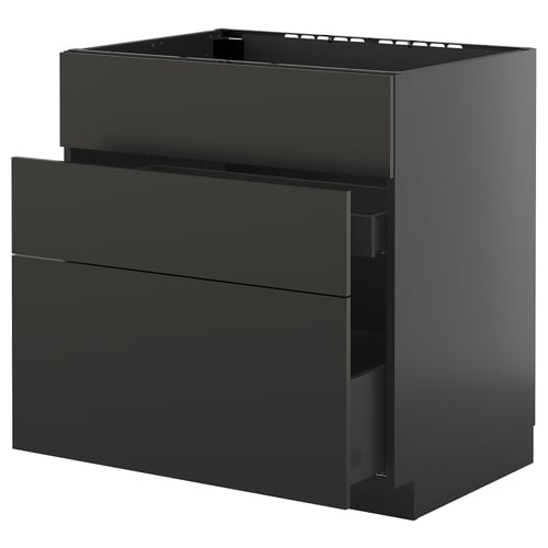 Armoire de cuisine moderne noire avec trois tiroirs, design élégant. Fait partie du système METOD.