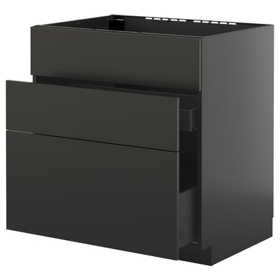 Armoire de cuisine moderne noire avec trois tiroirs, design élégant. Fait partie du système METOD.