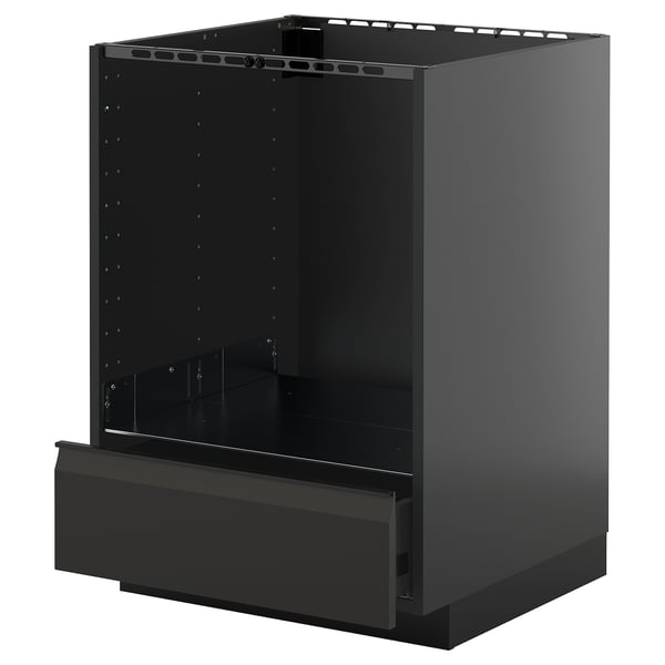 Armoire de cuisine METOD en noir mat avec poignée et tiroir intégrés.