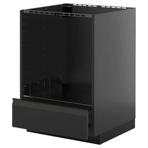 Armoire de cuisine METOD en noir mat avec poignée et tiroir intégrés.