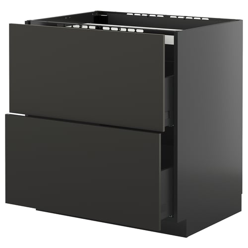 Armoire de cuisine moderne noire avec deux tiroirs et design élégant.