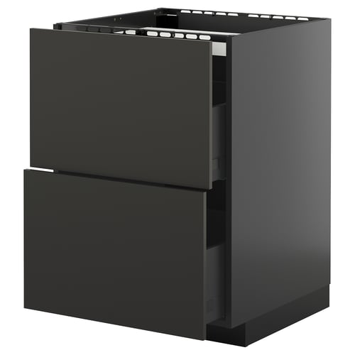 Meuble de cuisine METOD en noir mat avec deux tiroirs. Design moderne et épuré. Forme carrée, façades lisses.