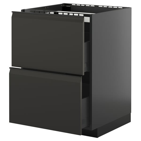 Unité de cuisine ikea METOD noire, design moderne et élégant avec deux tiroirs, bord chanfreiné.