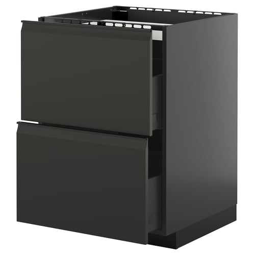 Unité de cuisine ikea METOD noire, design moderne et élégant avec deux tiroirs, bord chanfreiné.