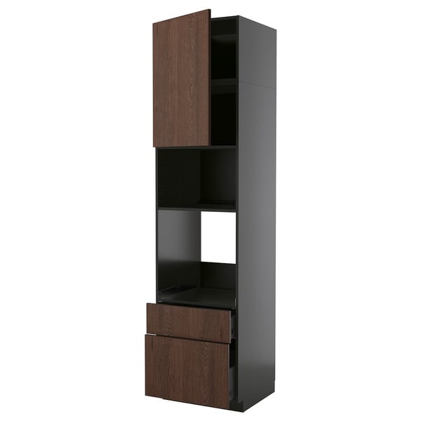 METOD / KNIVSHULT Élément haut pr appareils encastrés, noir-gris/Sinarp brun, 60x60x240 cm