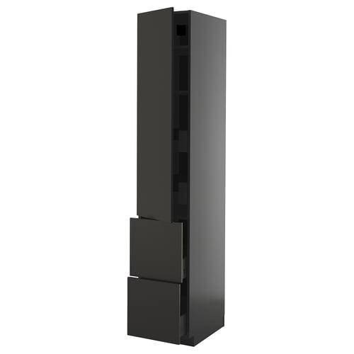 Armoire de cuisine noire METOD avec tiroir, design moderne et élégant, quatre portes, étagère réglable.