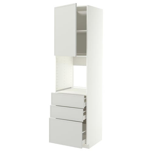 METOD / MAXIMERA Armoire four+porte/3 tiroirs, blanc/Aspudden gris clair, 60x60x220 cm