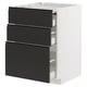 Armoire de cuisine blanche avec trois tiroirs noirs au design moderne.
