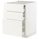 Armoire de cuisine METOD blanche avec trois tiroirs et surface coulissante.