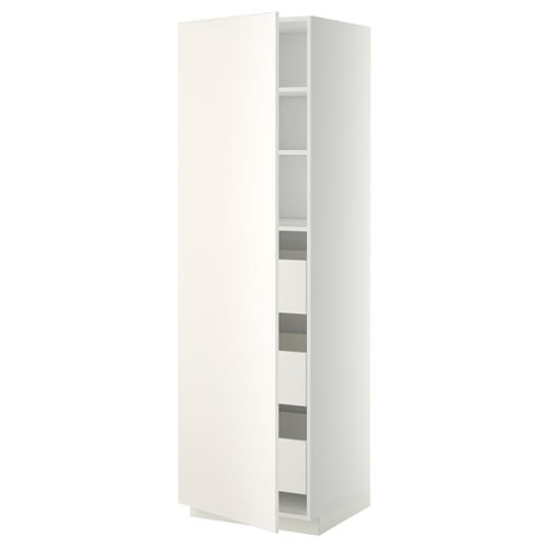Armoire de cuisine METOD blanche, mince et haute avec étagères réglables, bords lisses.